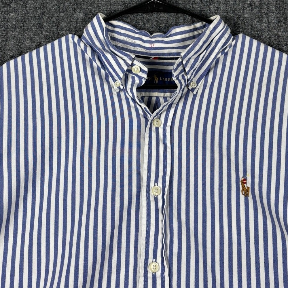 Ralph Lauren Striped Oxford Button Down Shirt Large Blue White Long Sleeve Pony - Picture 3 of 11